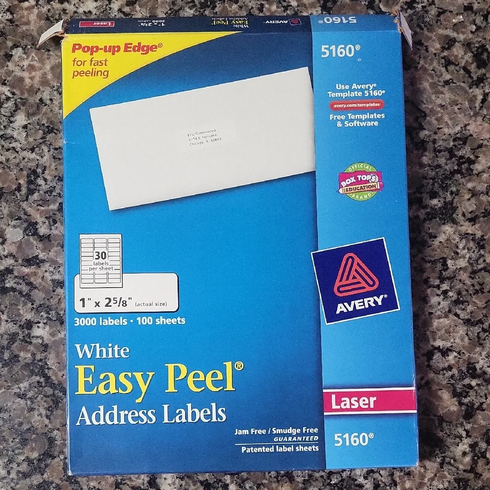 Avery White Easy Peel Address Labels #5160 total 77 sheets each 30 labels/sheet
